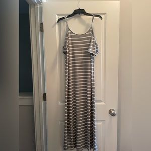 Gray & White Striped Maxi Dress